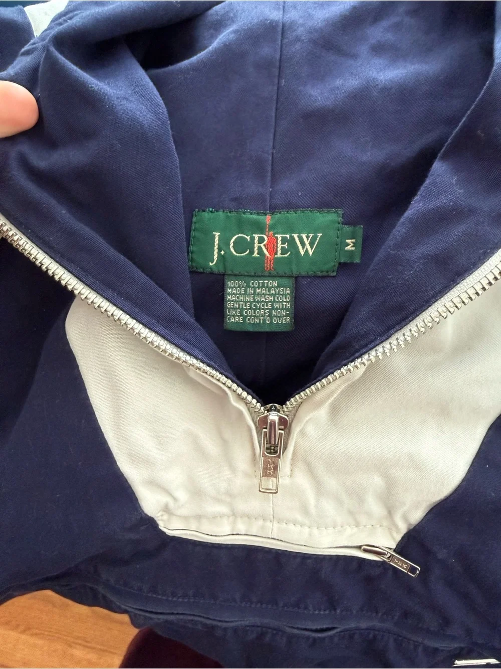 Vintage 1980's 1990’s J.Crew Two-Tone Anorak Parka Pullover Size M Blue White